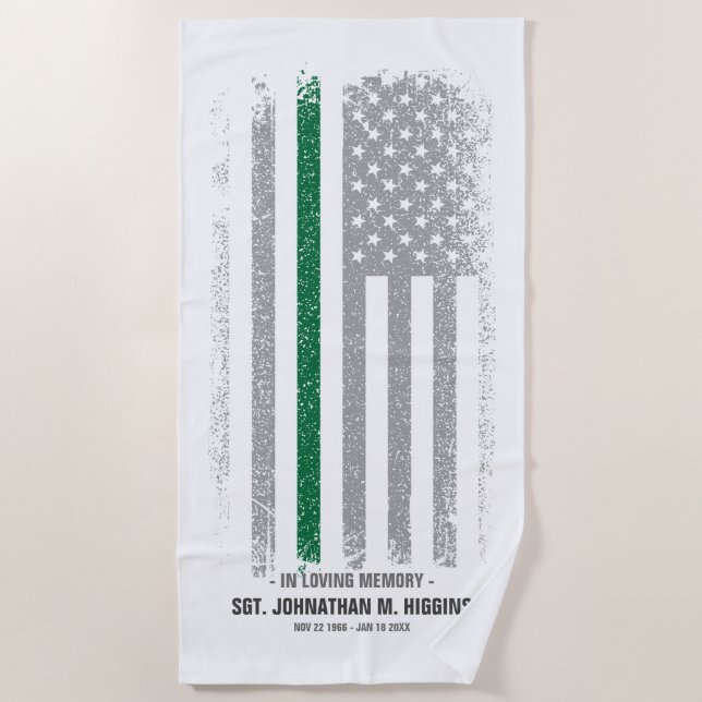 In Loving Memory Military Thin Green Line Flag Beach Towel (Front)
