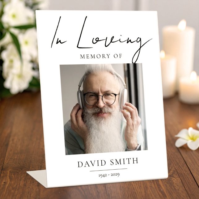 In Loving Memory - Minimalist Photo for Husband Pedestal Sign (Creator Uploaded)
