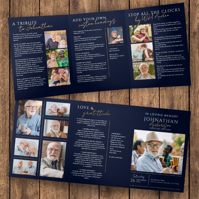 In Loving Memory Modern 14-Photo Elegant Memorial Tri-Fold Programme (Creator Uploaded)