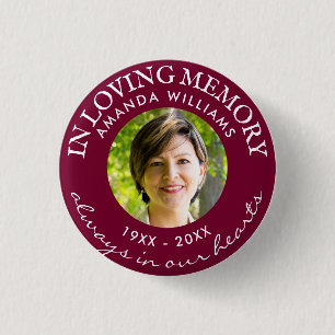 In Loving Memory Modern Burgundy Photo Memorial 1 Inch Round Button