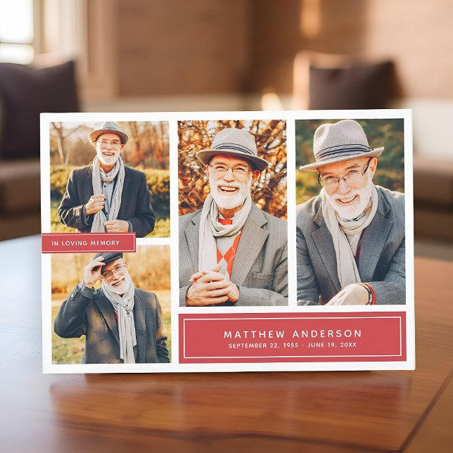 In Loving Memory Modern Colour Four Photos Thank You Card (Creator Uploaded)