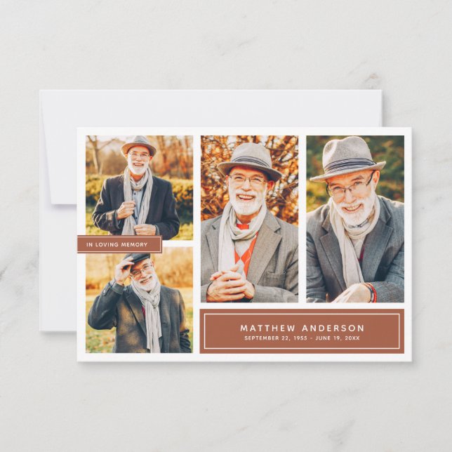 In Loving Memory Modern Colour Four Photos Thank You Card (Front)