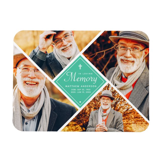 In Loving Memory Modern Cross Multi Photo Magnet (Horizontal)
