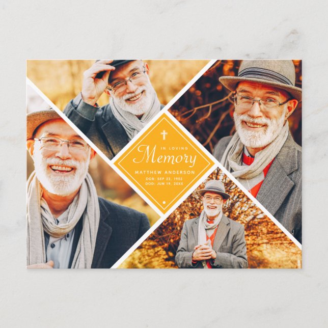 In Loving Memory Modern Cross Multi Photo Postcard (Front)
