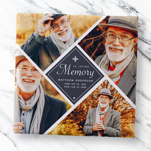 In Loving Memory Modern Cross Multi Photo Template 2 Inch Square Button (Creator Uploaded)