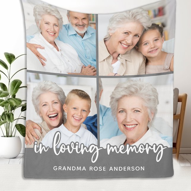 In Loving Memory Modern Custom 4 Photo Collage Fleece Blanket (Creator Uploaded)