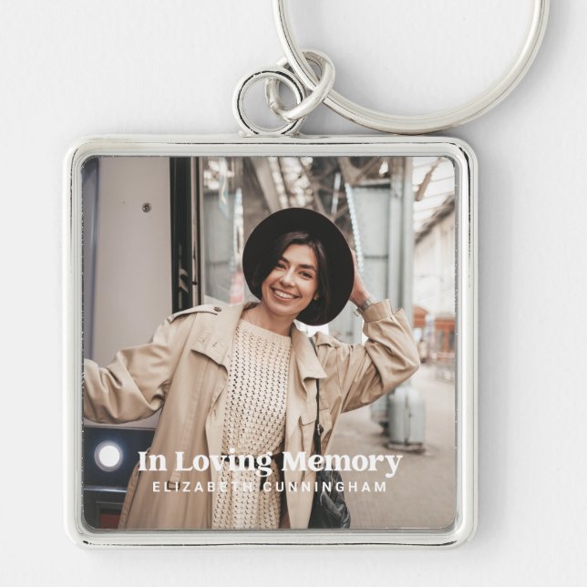 In Loving Memory Modern Custom Photo Memorial Keychain (Front)