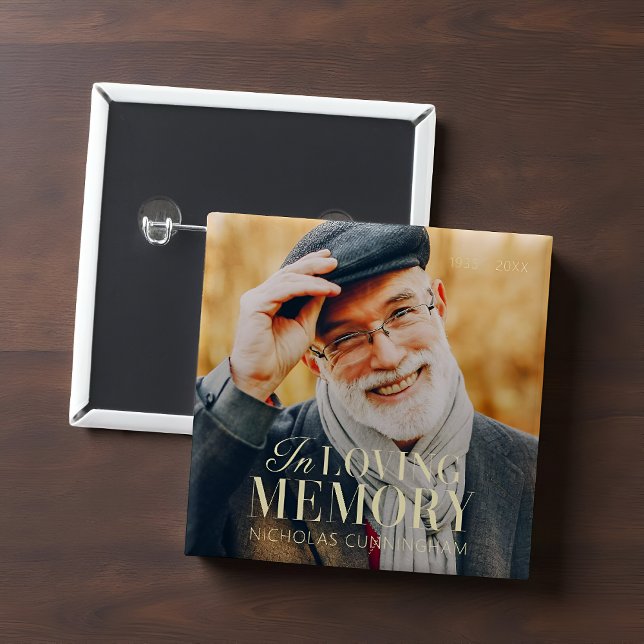 In Loving Memory Modern Elegant Photo Memorial 2 Inch Square Button (Creator Uploaded)
