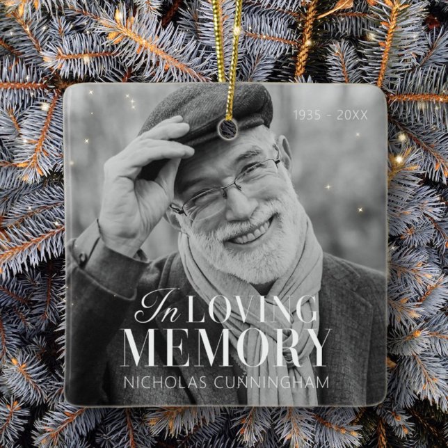 In Loving Memory Modern Elegant Photo Memorial Ceramic Ornament (Creator Uploaded)