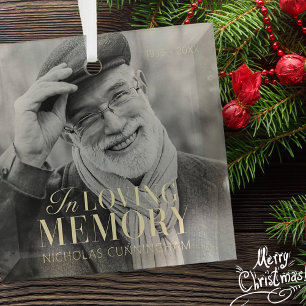 In Loving Memory Modern Elegant Photo Memorial Glass Ornament