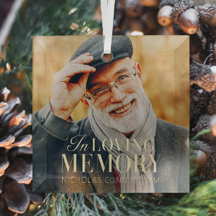 In Loving Memory Modern Elegant Photo Memorial Glass Ornament