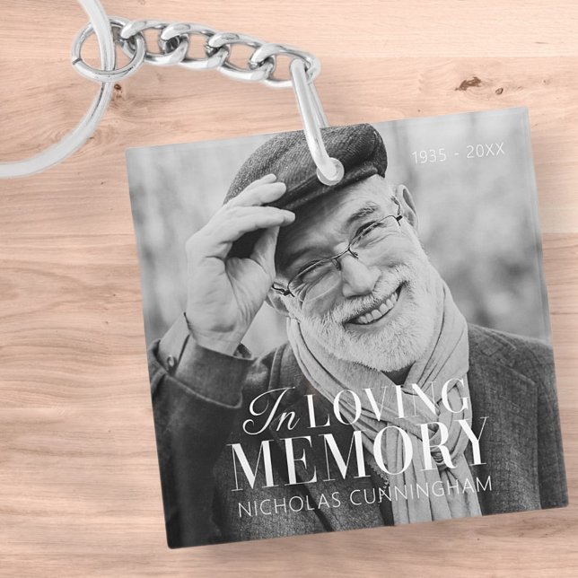In Loving Memory Modern Elegant Photo Memorial Keychain (Creator Uploaded)