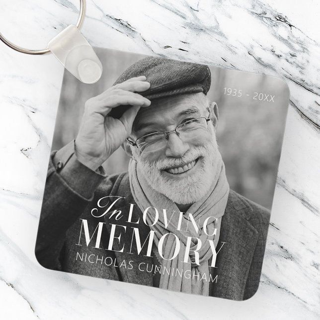 In Loving Memory Modern Elegant Photo Memorial Keychain (Creator Uploaded)