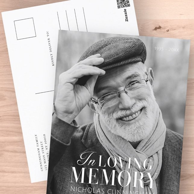 In Loving Memory Modern Elegant Photo Memorial Postcard (Creator Uploaded)