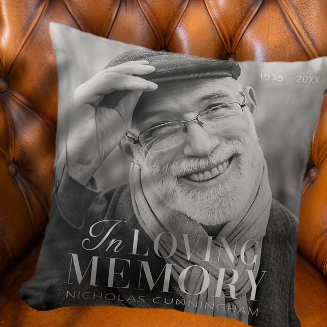 In Loving Memory Modern Elegant Photo Memorial Throw Pillow (Creator Uploaded)