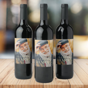 In Loving Memory Modern Elegant Photo Memorial Wine Label