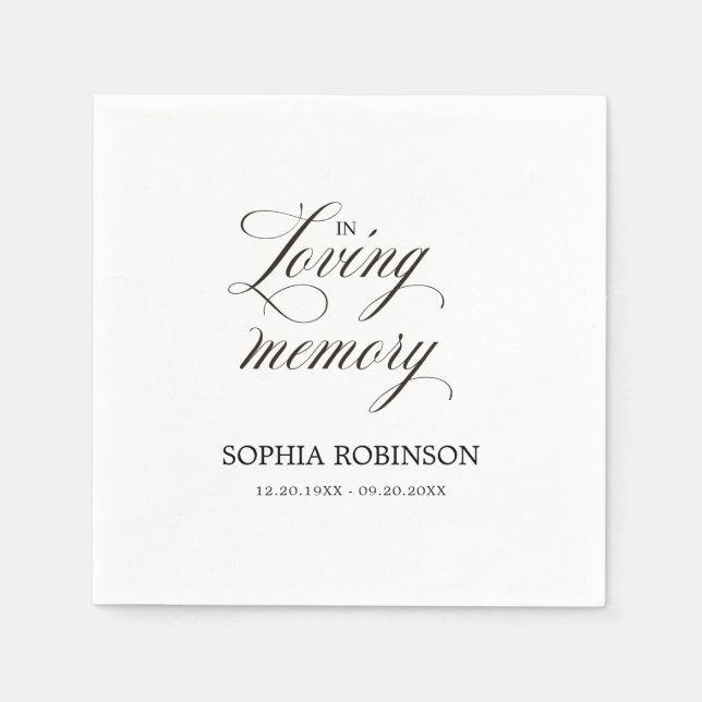 In Loving Memory Modern Elegant Script Funeral  Napkin (Front)
