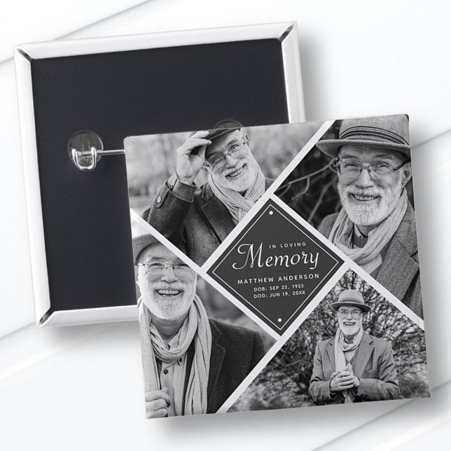 In Loving Memory Modern Multi Photo Template 2 Inch Square Button (Creator Uploaded)