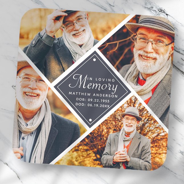 In Loving Memory Modern Multi Photo Template Square Sticker (Creator Uploaded)