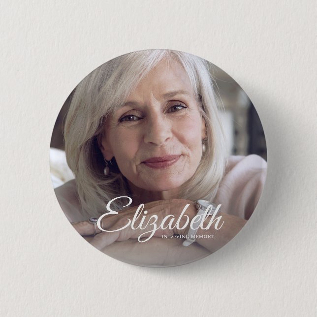 In Loving Memory Modern Name and Photo Keepsake 2 Inch Round Button (Front)