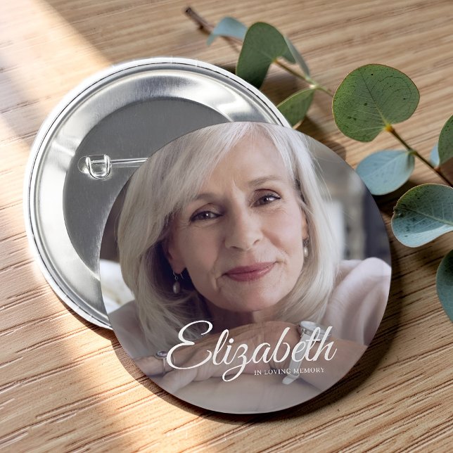 In Loving Memory Modern Name and Photo Keepsake 2 Inch Round Button (Creator Uploaded)