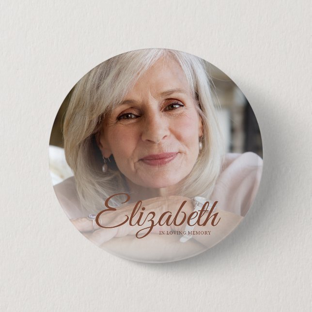 In Loving Memory Modern Name and Photo Keepsake 2 Inch Round Button (Front)
