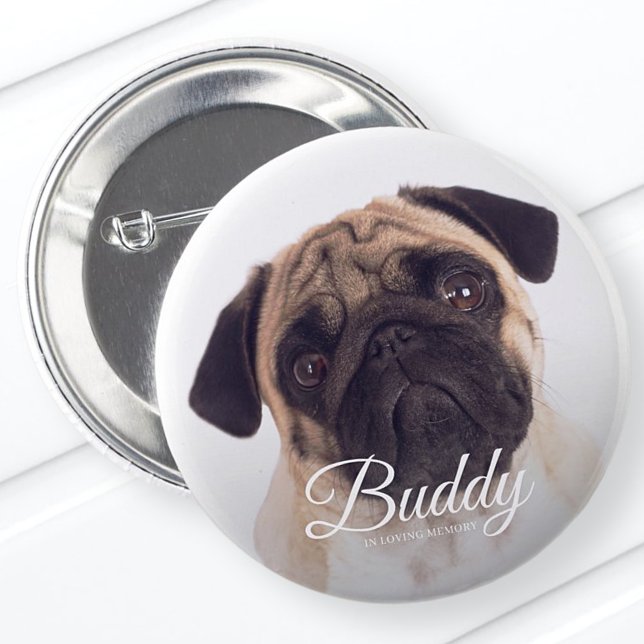 In Loving Memory Modern Name Photo Pet Keepsake 2 Inch Round Button (Creator Uploaded)