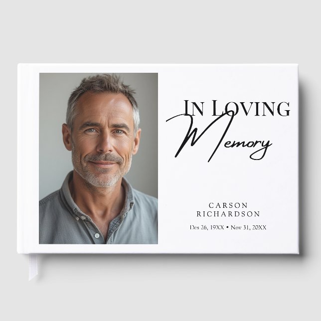 In Loving Memory Modern Photo Funeral Sympathy Guest Book (Front)