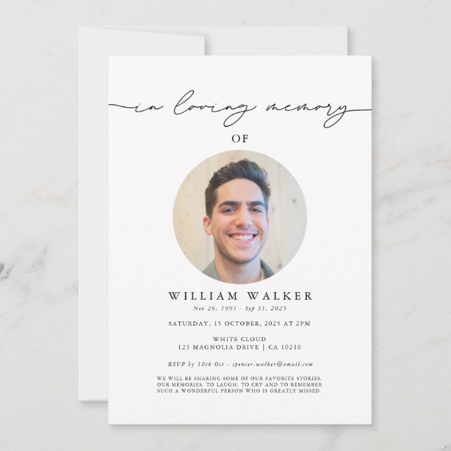 In Loving Memory Modern Photo Memorial Funeral Invitation (Front)