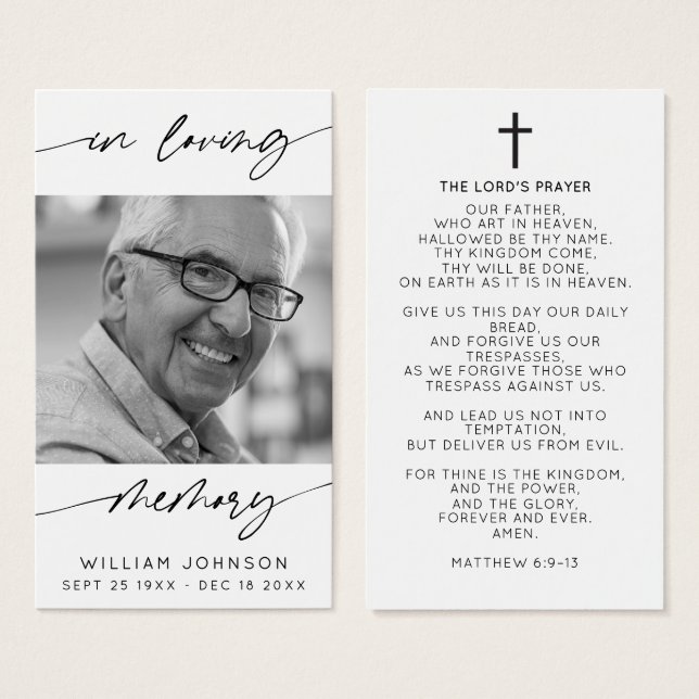 In Loving Memory Modern Script Photo Prayer  (Front & Back)
