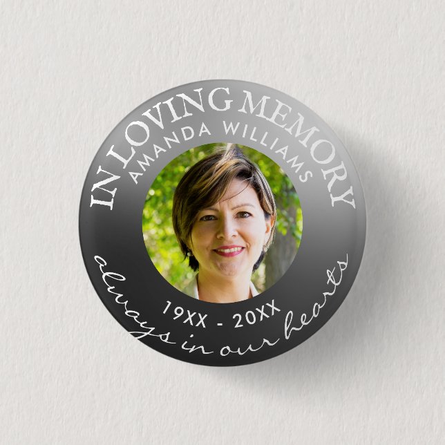 In Loving Memory Modern Silver 1 Inch Round Button (Front)