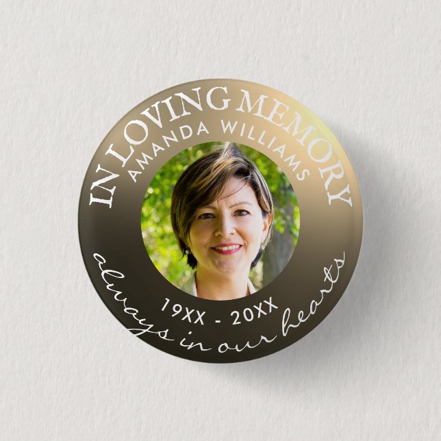 In Loving Memory Modern Sophisticated Gold 1 Inch Round Button (Front)