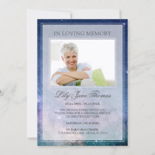 In Loving Memory Modern Starry Night Funeral Photo Invitation