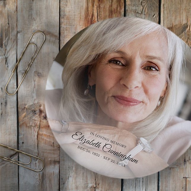 In Loving Memory | Modern Vignette Photo Keepsake 2 Inch Round Button (Creator Uploaded)