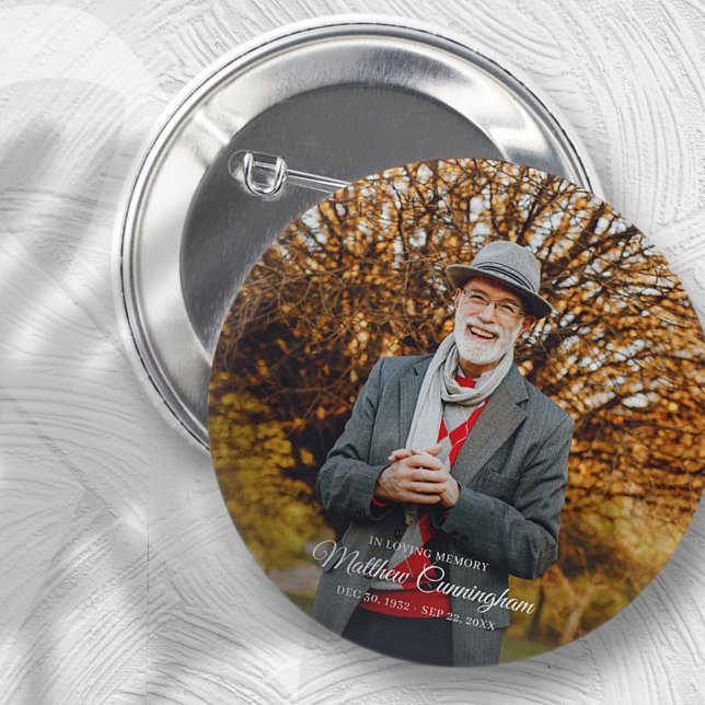 In Loving Memory | Modern Vignette Photo Keepsake 2 Inch Round Button (Creator Uploaded)