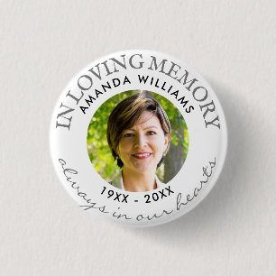 In Loving Memory Modern White Photo Memorial 1 Inch Round Button