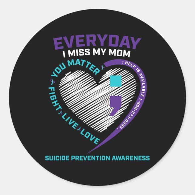 In Loving Memory  Mom Suicide Awareness Prevention Classic Round Sticker (Front)