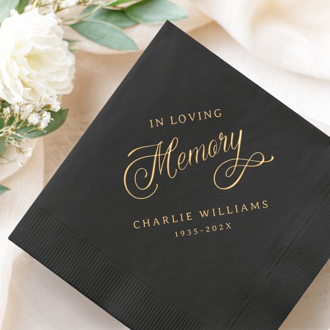 In loving memory name date black funeral memorial foil napkins (In loving memory name date black funeral memorial foil napkins)
