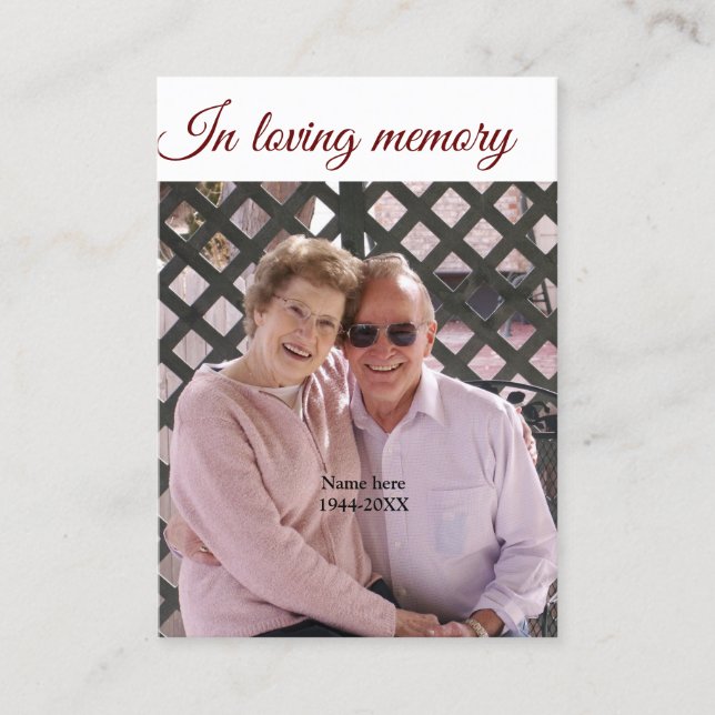 in loving memory name text keepsake prayer card (Front)