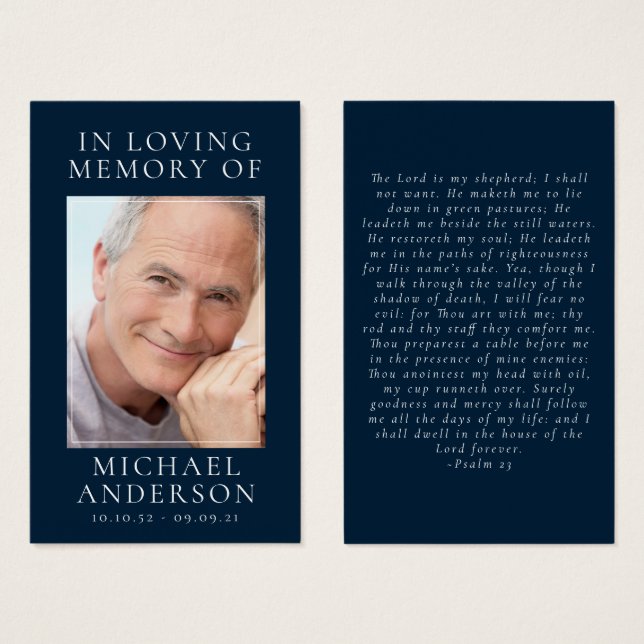 In Loving Memory Navy Blue Memorial Prayer Card (Front & Back)