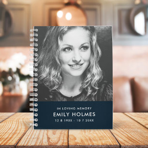 In Loving Memory Navy Blue Modern Memorial Photo Notebook