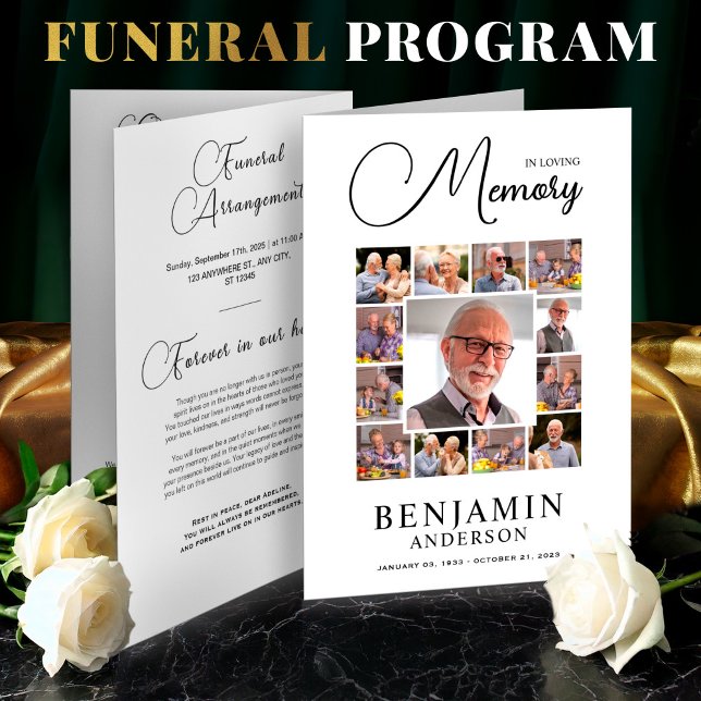 In Loving Memory Obituary Photo Collage Funeral Program (Elegant Funeral Program Template Foldable – Celebration of Life,Obituary,Photo Collage, )