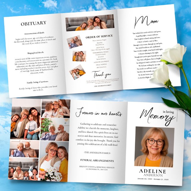 In Loving Memory Obituary Photo Trifold Funeral  (minimalist Funeral ProgramCelebration of Life, Template,Editable Photo Funeral Invitation Memorial )