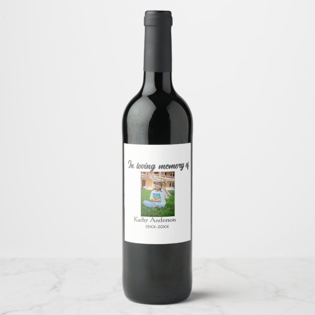 In loving memory of add name memorial keepsake wine label (Front)