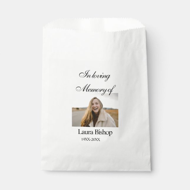In loving memory of funeral keepsake add name year favour bag (Front)