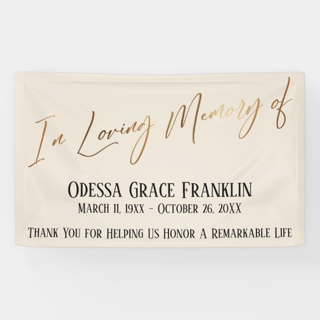 In Loving Memory of Gold Handwriting on Cream Banner (Horizontal)