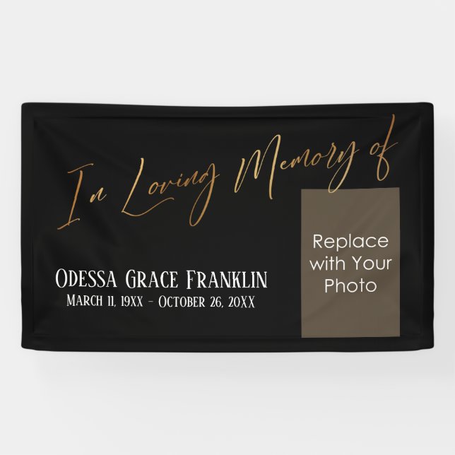In Loving Memory of Gold on Black w/ Photo Space Banner (Horizontal)