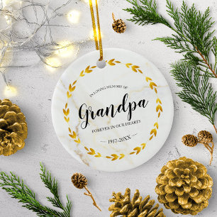 In Loving Memory of Grandpa Gold Wreath Memorial Ceramic Ornament