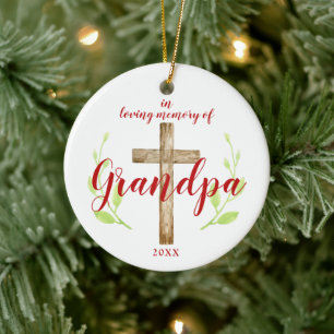 In Loving Memory of Grandpa Personalized Cross Ceramic Ornament