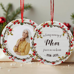 In Loving Memory of Mom Rustic Wreath Memorial Ceramic Ornament